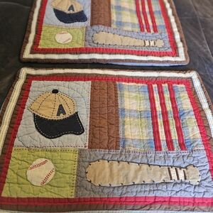 Pottery Barn Kids Baseball Themed Quilted Pillow Shams Pair